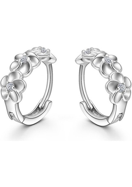Kadın Kızlar Için 925 Ayar Gümüş Taşlı Hawaii 3 Plumerya Çiçeği Hoop Huggie Küpe (Yurt Dışından) modelleri