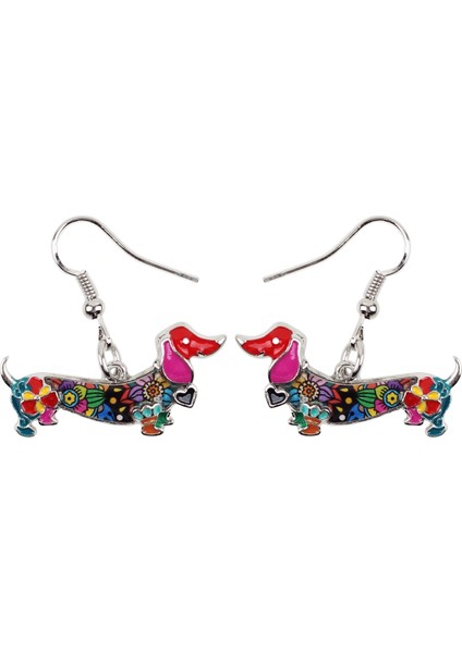 Çok Renkli Stil Kadınlar ve Gençler Için Çiçekli Dachshund Köpek Küpe Dangle Drop Pet Hayvan Hediye Şık Takı (Yurt Dışından)