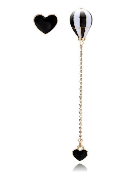 Siyah Stil Ravımour Sıcak Hava Balonu Uzun Küpe Kadınlar Için Kore Asimetrik Kalp Altın Zincir Boncuklu Küpe Moda Kulak Takı (Yurt Dışından) fiyatları