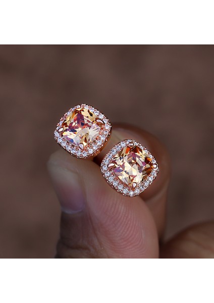 Mor Tarzı 925 Ayar Gümüş 7mm Prenses Kare Kesim Safir Topaz Ametist Zümrüt Puset Küpe Doğum Taşı Kristal Pençe Küpe Vida Geri Küpe (Yurt Dışından)