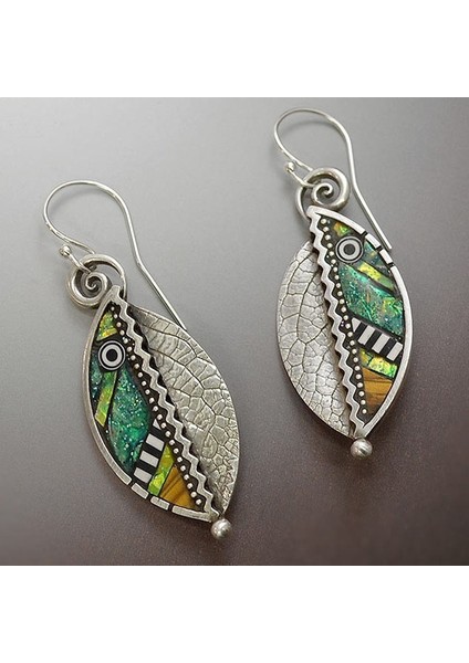 Gümüş Tarzı Kadın Modası Gümüş Uzun Dökümlü Soyut Iridiscent Yeşil Yaprak Küpeler (Yurt Dışından) fiyatları