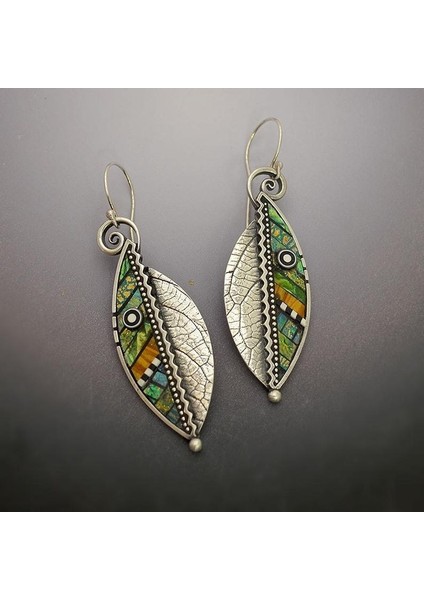 Gümüş Tarzı Kadın Modası Gümüş Uzun Dökümlü Soyut Iridiscent Yeşil Yaprak Küpeler (Yurt Dışından) modelleri