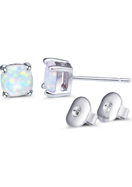 Gümüş Tarzı Kızlar Için Beyaz Opalli Gümüş Renk Yuvarlak Küpe Aksesuarları (Yurt Dışından)