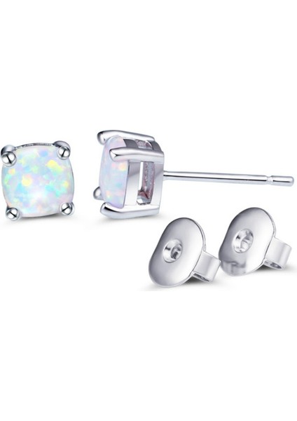 Gümüş Tarzı Kızlar Için Beyaz Opalli Gümüş Renk Yuvarlak Küpe Aksesuarları (Yurt Dışından) fiyatları