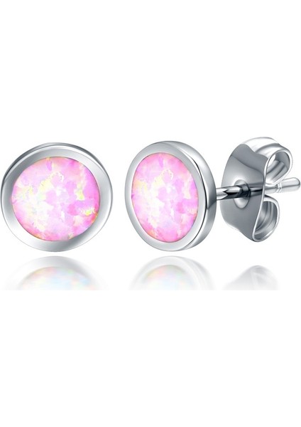 Pembe Tarzı Sevimli Yuvarlak Beyaz Ateş Opal Küpe Moda Bayan Düğün Parti Küpe Takımları (Yurt Dışından)