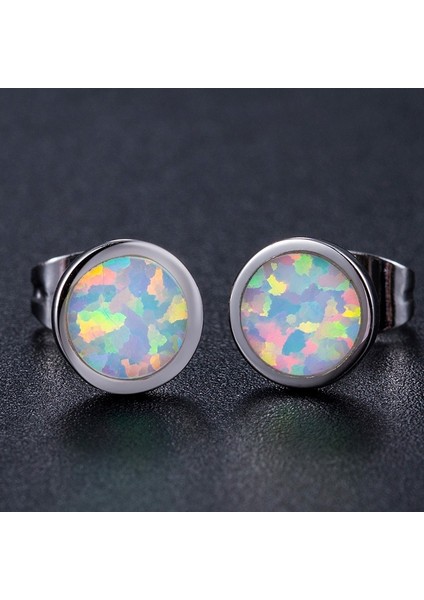 Pembe Tarzı Sevimli Yuvarlak Beyaz Ateş Opal Küpe Moda Bayan Düğün Parti Küpe Takımları (Yurt Dışından) modelleri