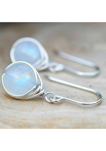 Beyaz Stil Gümüş Aytaşı Retro Küpe Punk Opal Küpe Doğal Taş Beyaz Safir Küpe Sallantılı Küpe Halka Küpe Uzun Küpe (Yurt Dışından) fırsatları