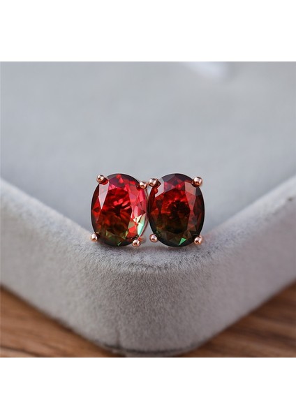 Kırmızı ve Yeşil Tarzı Altın Gül Şık 1.25CT Oval Kesim Bicolor Karpuz Kırmızı Yeşil Turmalin Doğal Değerli Taş Küpe Gümüş Gelin Düğün Takı Hediye (Yurt Dışından)