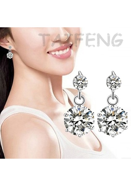 Şık 1 Çift Sıcak Moda Gümüş Kore Taşlı Sevimli Küpe (Yurt Dışından)