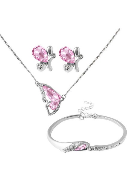 Mavi Stil Pembe Kelebek Kanatlı Takı Seti Moda Kolye Küpe Bilezik Kristal Takı Seti (Yurt Dışından) fiyatları