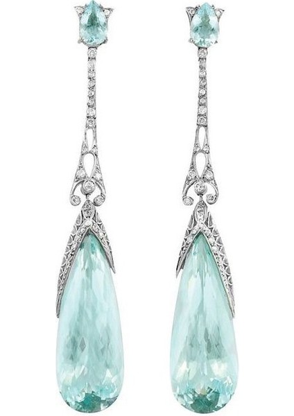 Zarif Gümüş Doğal Taşlı Akuamarin Küpe Gelin Düğünü Nişan Takıları - Fine Jewelry (Yurt Dışından)