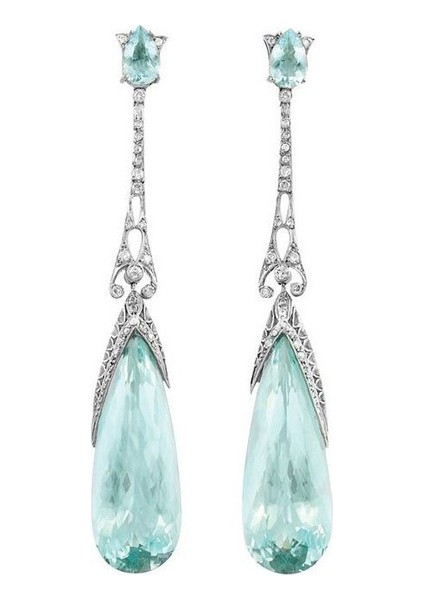 Zarif Gümüş Doğal Taşlı Akuamarin Küpe Gelin Düğünü Nişan Takıları - Fine Jewelry (Yurt Dışından) fiyatları