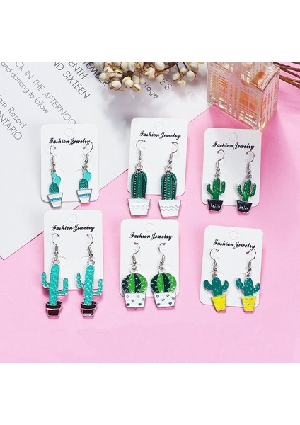 No.2 Boyutu Yeni Eğlenceli Sevimli Küpe Kaktüs Kulak Kancaları Hava Hoş Etki Taze Küpe Yeşil Bitki Küpeler (Yurt Dışından)