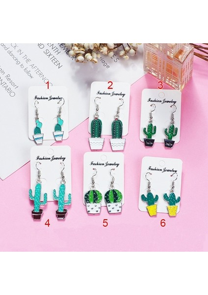 No.2 Boyutu Yeni Eğlenceli Sevimli Küpe Kaktüs Kulak Kancaları Hava Hoş Etki Taze Küpe Yeşil Bitki Küpeler (Yurt Dışından) indirimleri