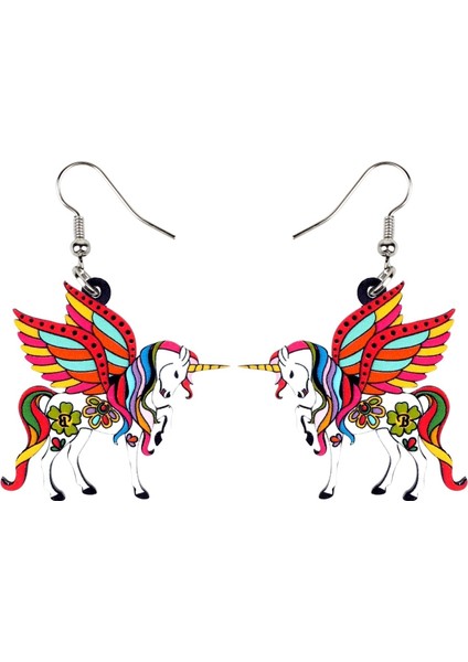 Kırmızı Stil Bonsny Akrilik Zarif Unicorn At Küpe Damla Asılı Benzersiz Hayvan Takı Kadınlar Çocuklar Hediye (Yurt Dışından)