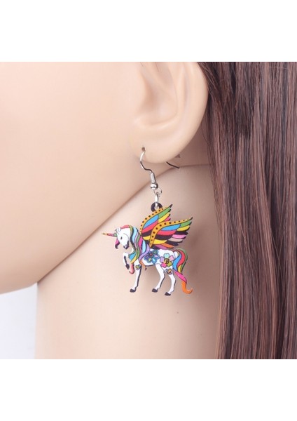 Kırmızı Stil Bonsny Akrilik Zarif Unicorn At Küpe Damla Asılı Benzersiz Hayvan Takı Kadınlar Çocuklar Hediye (Yurt Dışından) modelleri