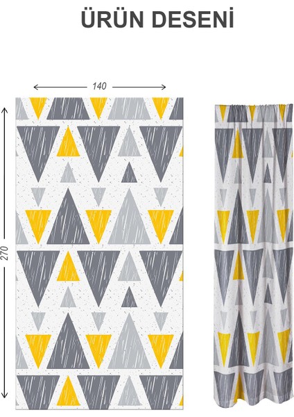 Dijital Baskı Yıkanabilir Üçgenler Desenli 2 Kanat Bebek ve Çocuk Odası Fon Perdesi
