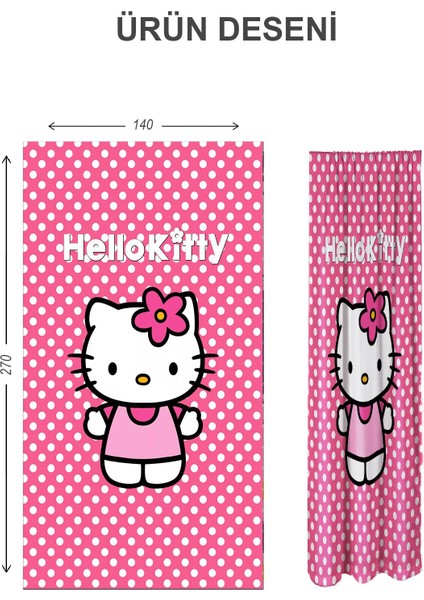 Dijital Baskı Yıkanabilir Hello Kitty Desenli 2 Kanat Bebek ve Çocuk Odası Fon Perdesi