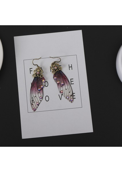 Bronz Mor El Yapımı Peri Simülasyon Kanat Küpe Böcek Kelebek Kanatı Düşen Küpe Folyo Taşlı Küpe Romantik Gelin Takıları (Yurt Dışından)