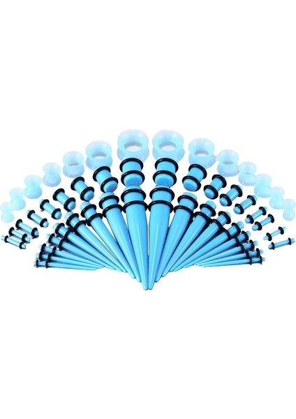 50 Adet-Açık Mavi Küpe Gerdirme Kiti Akrilik Tapeler ve Fişler Silikon Tüneller Kulak Maşaları Genişletici Set Vücut Piercing Takıları (Yurt Dışından)