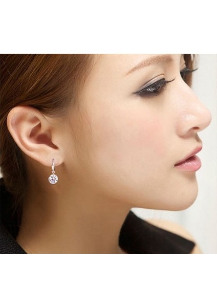 Beyaz Stil Yeni Moda Kadın Gümüş Beyaz Taşlı Küpe - Elmas Küpe (Yurt Dışından) fırsatları