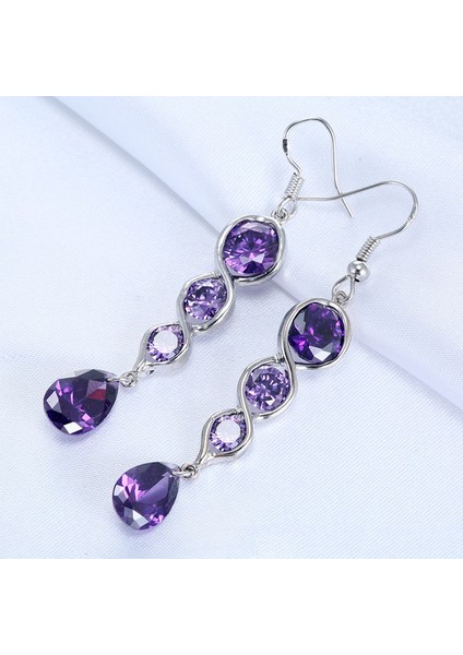 Mor Tarzı 925 Ayar Gümüş Yeni Kadın Mor Zirkon Asılı Küpe Moda Takı 1 Çift (Yurt Dışından) fiyatları