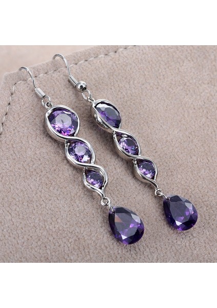 Mor Tarzı 925 Ayar Gümüş Yeni Kadın Mor Zirkon Asılı Küpe Moda Takı 1 Çift (Yurt Dışından) modelleri
