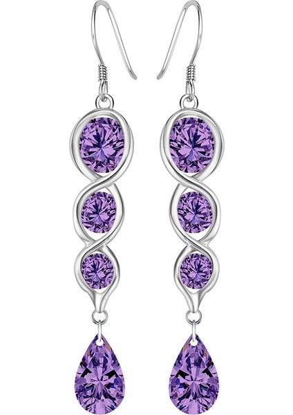 Mor Tarzı 925 Ayar Gümüş Yeni Kadın Mor Zirkon Asılı Küpe Moda Takı 1 Çift (Yurt Dışından) fırsatları