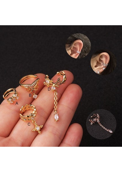 Altın Tarzı C 925 Gümüş ve Rose Altın Helix Kıkırdak Sahte Piercing Takı Ayarlanabilir Zirkon Kulak Manşet Piercing Olmayan Manşet Küpe (Yurt Dışından)