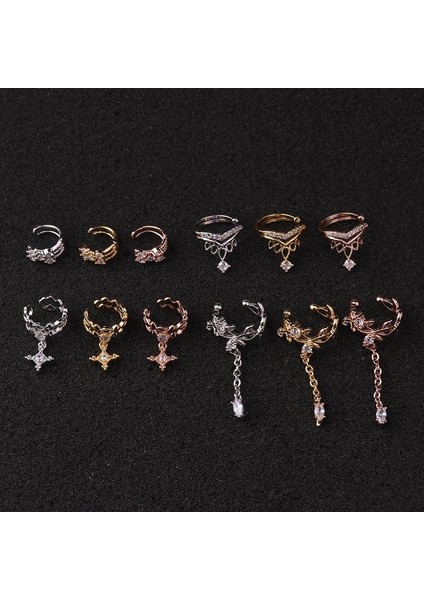Altın Tarzı C 925 Gümüş ve Rose Altın Helix Kıkırdak Sahte Piercing Takı Ayarlanabilir Zirkon Kulak Manşet Piercing Olmayan Manşet Küpe (Yurt Dışından)