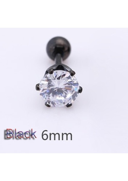 Siyah Stil 6 mm 1 Adet Unisex Kadın Dört Pençe Düşen Titanyum Çelik Küpe Kübik Zirkonya (Yurt Dışından)
