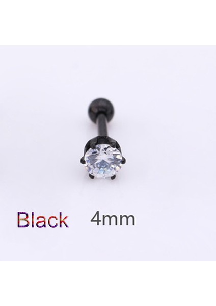 Siyah Stil 6 mm 1 Adet Unisex Kadın Dört Pençe Düşen Titanyum Çelik Küpe Kübik Zirkonya (Yurt Dışından)