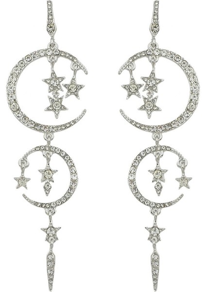 Gümüş Tarzı Zarif Taşlı Ay Yıldız Şekilli Asılı Küpe (Yurt Dışından)