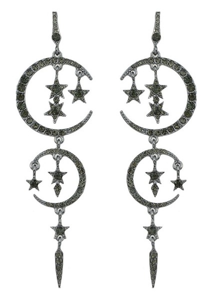 Gümüş Tarzı Zarif Taşlı Ay Yıldız Şekilli Asılı Küpe (Yurt Dışından) fiyatları