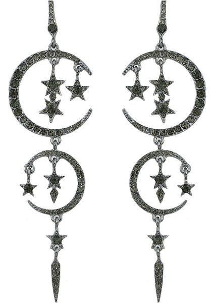 Gümüş Tarzı Zarif Taşlı Ay Yıldız Şekilli Asılı Küpe (Yurt Dışından) modelleri