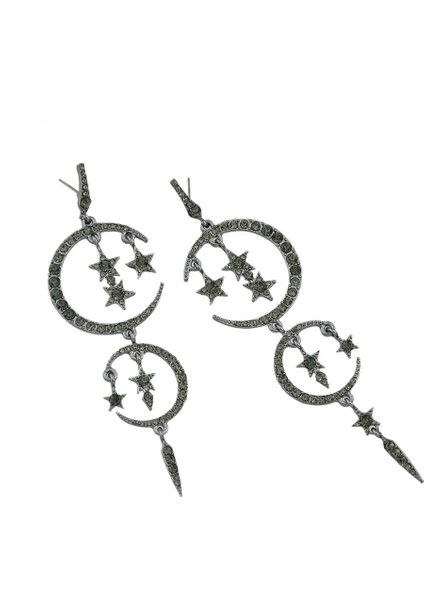 Gümüş Tarzı Zarif Taşlı Ay Yıldız Şekilli Asılı Küpe (Yurt Dışından) indirimleri