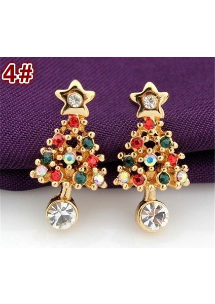 No.4 Boyutu 7 Stil 1 Çift Kadın Moda Alaşım Noel Ağacı Kolye Küpe Kaplama Altın Sallantılı Takı Küpe Yılbaşı Hediye Küpe (Yurt Dışından)