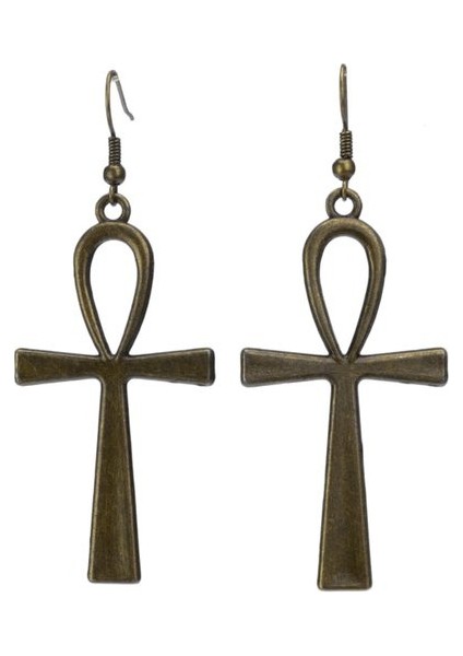 Bronz Tarzı Gümüşbronzaltın Ankh Küpeler - Büyük Açıklayıcı Art Deco Mücevher - Antik Mısır, Kleopatra, Seksenler, Retro & Vintage, Podyum, Kostüm (Yurt Dışından)
