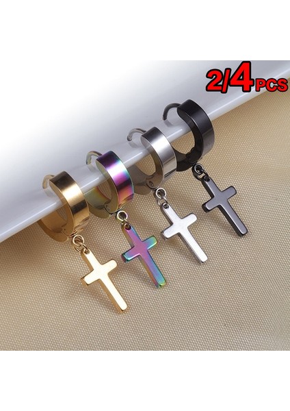 Gümüş Tarzı 2 Adet/1 Çift Unisex Moda Kişilik Paslanmaz Çelik Haç Küpe Alerjiye Karşı Punk Takı Hediye (Yurt Dışından) fiyatları