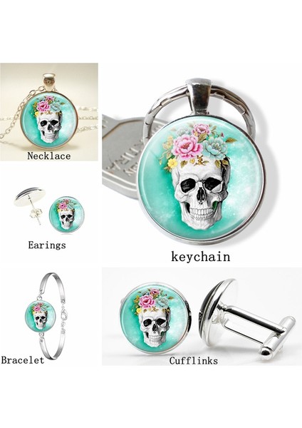 Gümüş Tarzı Kolye Şeker Kafatası Cam Kamaşon Küpe Gümüş Küpe Kolye Bilezik Kol Düğmeleri Anahtarlık Doğum Günü Hediyesi (Yurt Dışından) fiyatları