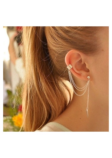 Gümüş Tarzı Çekici Gümüş 3 Sıra Zincir Püskül Yaprak Metalik Kulak Iğnesi Wrap Bilezik Küpe Punk Stili (Yurt Dışından)