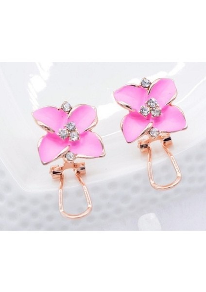 Gül Pembe Tarzı Yüksek Yeni Moda 18K Altın Kaplama Yonca Çiçeği Şeklinde Taşlı Küpe Kadınlar Kızlar Takı Için (Yurt Dışından)