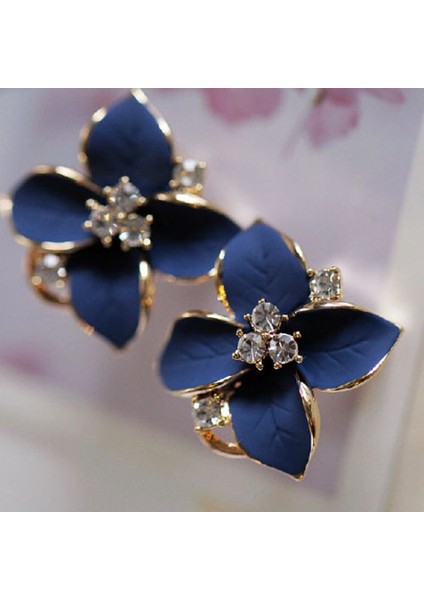 Mavi Stil Yüksek Yeni Moda 18K Altın Kaplama Yonca Çiçeği Şekilli Taşlı Küpe Kadınlar Bayanlar Kızlar Takı Mavi (Yurt Dışından)