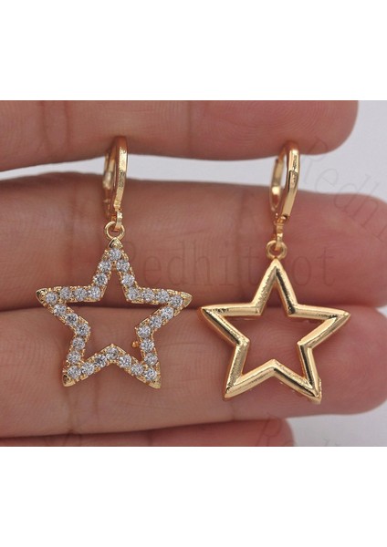 Altın Tarzı 18K Altın Kaplama - Küpe Şanslı Yıldız Zirkon Topaz Taşlı Kulak Halkası Kadınlar Için Prom (Yurt Dışından) modelleri