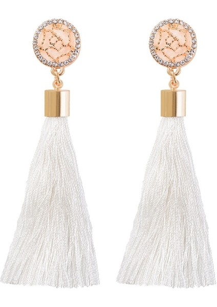 Beyaz Stil Moda Pamuk Ipek Püskül Boho Takı Şık Uzun Püskül Düşen Püskül Küpe Kadın Küpe Takı (Yurt Dışından)