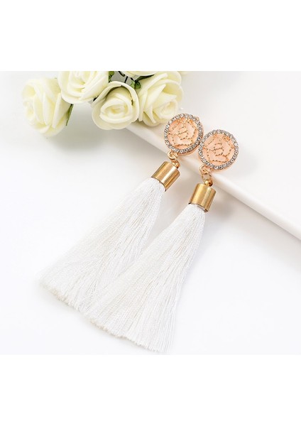 Beyaz Stil Moda Pamuk Ipek Püskül Boho Takı Şık Uzun Püskül Düşen Püskül Küpe Kadın Küpe Takı (Yurt Dışından) fırsatları