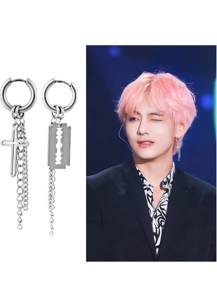 H02 Yeni Kpop Bts Blade Küpe V Küpe Uzun Püskül Küpe Moda Takı Kadınlar ve Erkekler Için (Yurt Dışından)