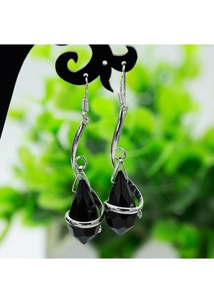 925 Ayar Gümüş Siyah Topaz Asılı Kanca Küpe Kadın Takı Kolye Hediye (Yurt Dışından) modelleri