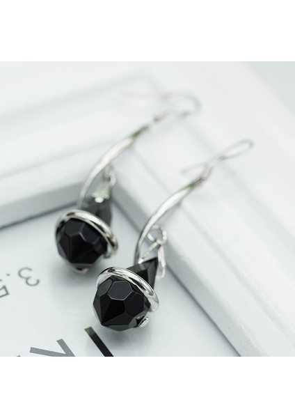 925 Ayar Gümüş Siyah Topaz Asılı Kanca Küpe Kadın Takı Kolye Hediye (Yurt Dışından) fırsatları