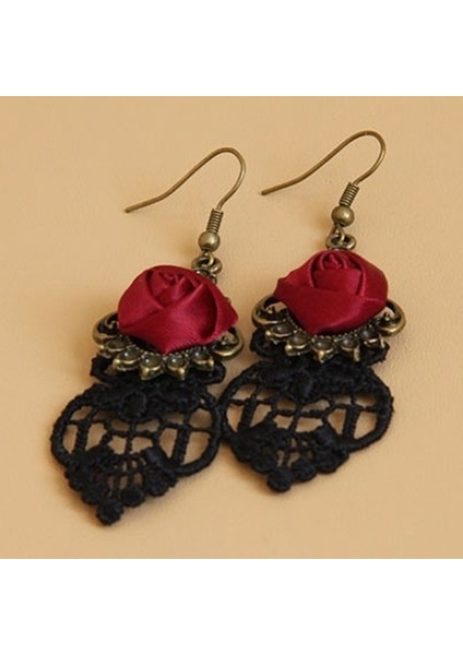 Bir 1 Çift Vintage Gotik Vampir Cadılar Bayramı Siyah Dantel Kırmızı Çiçekli Dangle Küpe (Yurt Dışından) indirimleri
